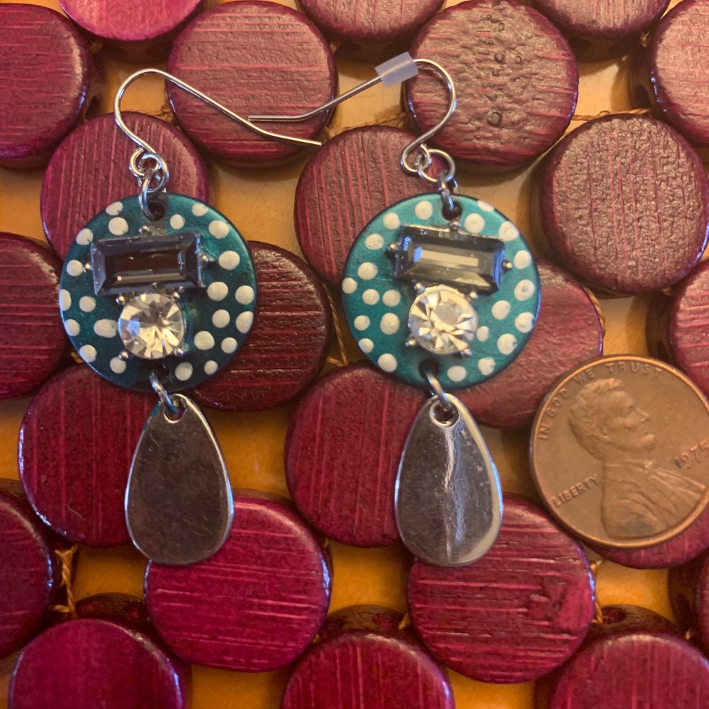 Hand Painted Silver And Green Drop Earrings